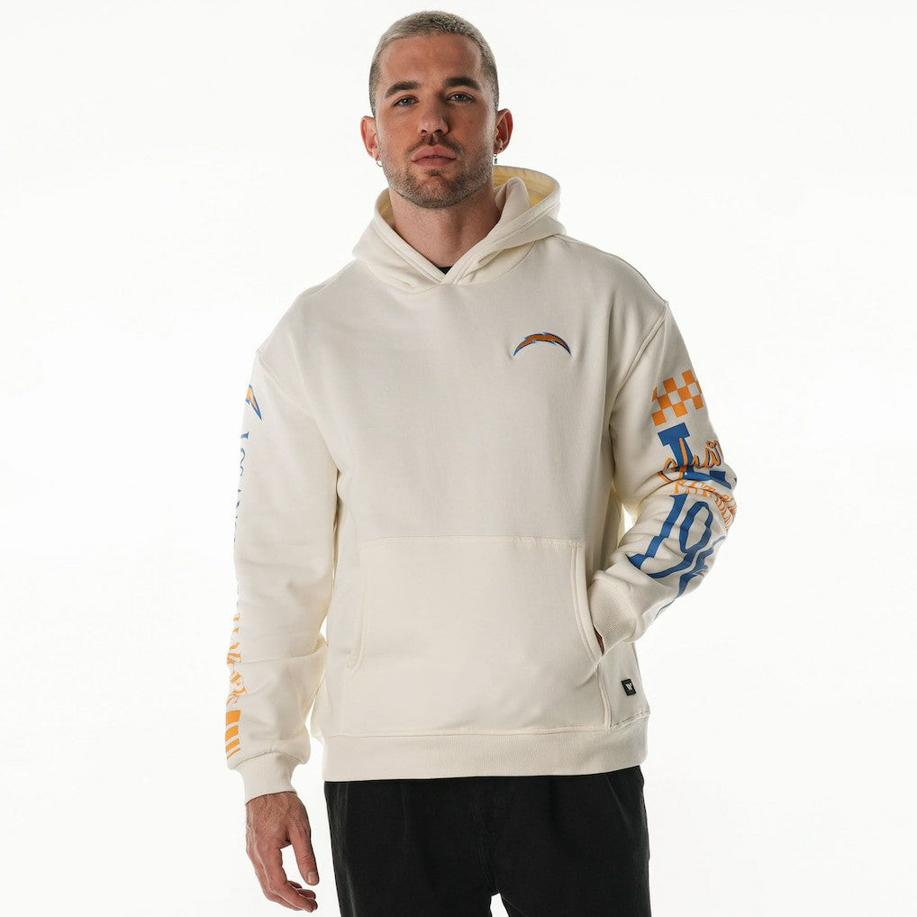 Los Angeles Chargers The Wild Collective Unisex Stacked Graphic Sleeve Fleece Hoodie - Cream Hoodies