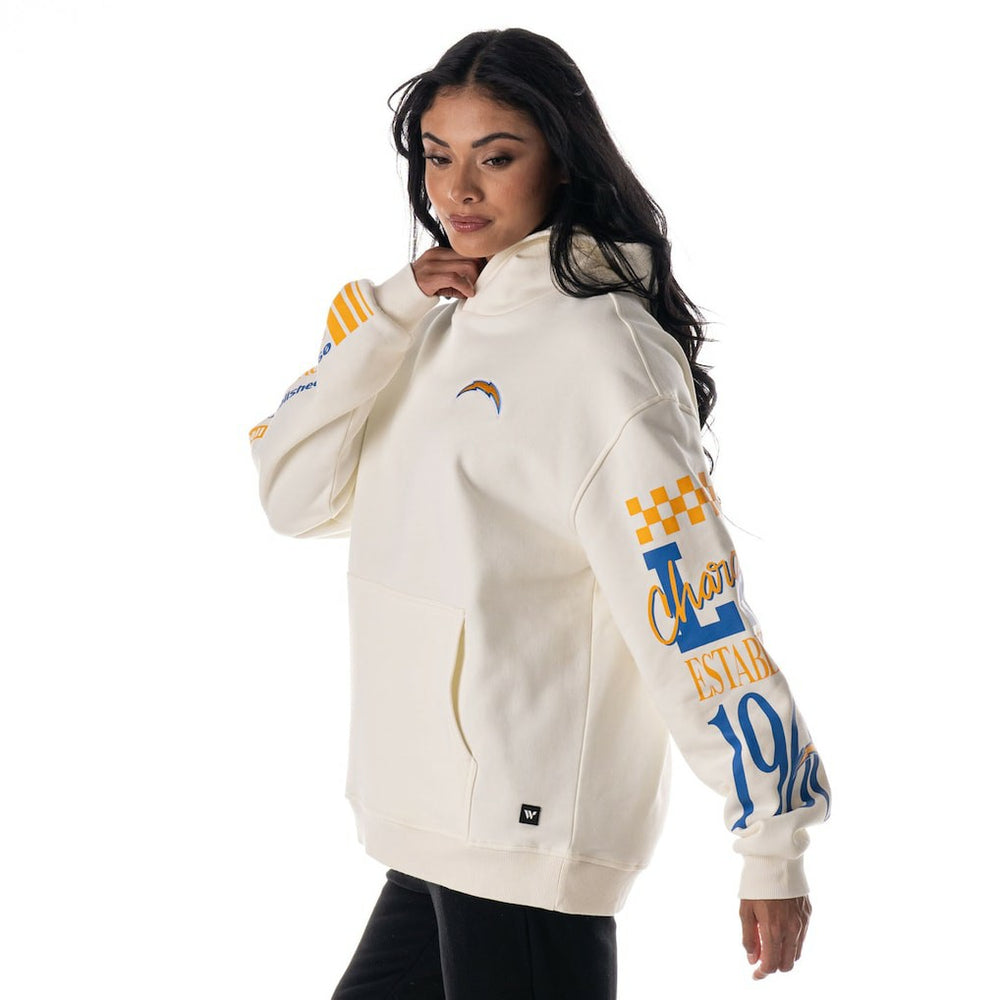 Los Angeles Chargers The Wild Collective Unisex Stacked Graphic Sleeve Fleece Hoodie - Cream Hoodies