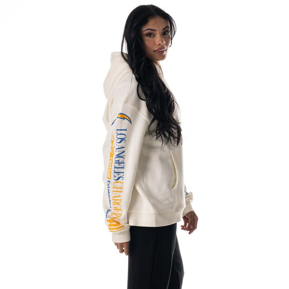 Los Angeles Chargers The Wild Collective Unisex Stacked Graphic Sleeve Fleece Hoodie - Cream Hoodies