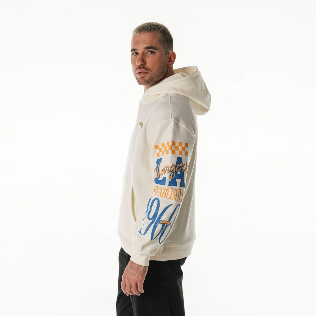 Los Angeles Chargers The Wild Collective Unisex Stacked Graphic Sleeve Fleece Hoodie - Cream Hoodies