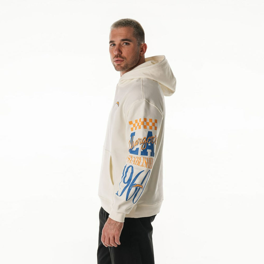 Los Angeles Chargers The Wild Collective Unisex Stacked Graphic Sleeve Fleece Hoodie - Cream Hoodies