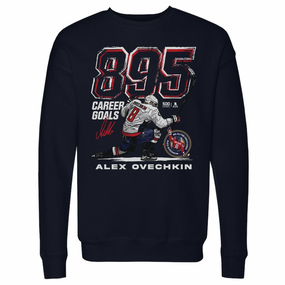 Alexander Ovechkin Washington Capitals 500 Level NHL All-Time Leading Goal Scorer Grunge Pullover Sweatshirt - Navy | US 203089729