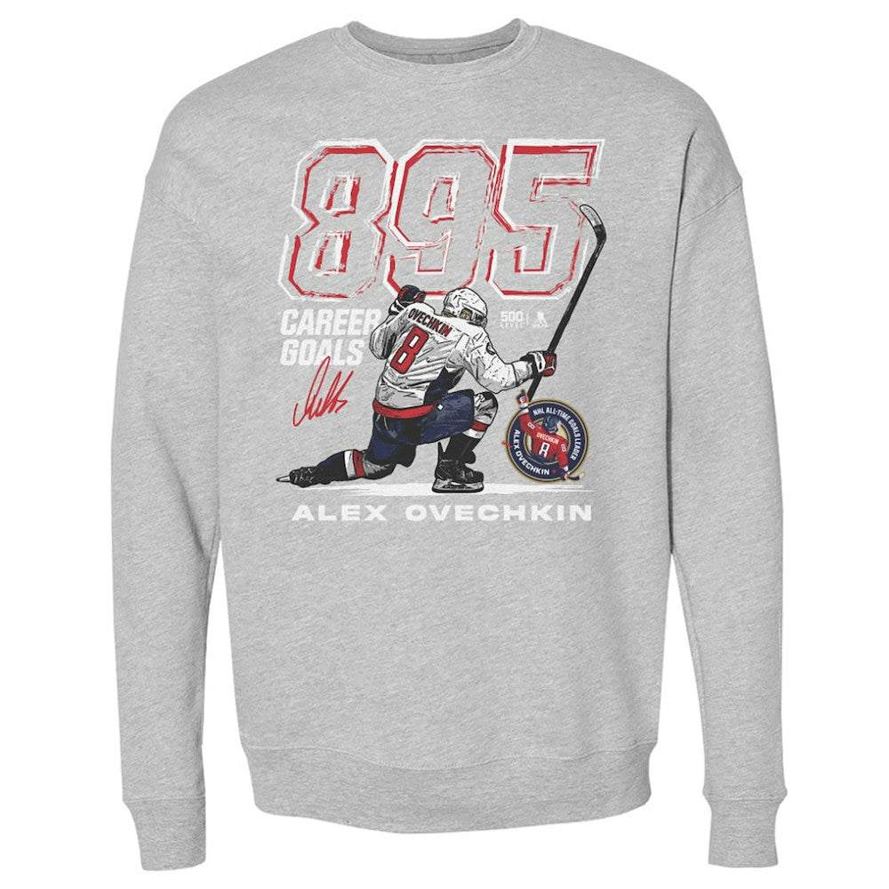 Alexander Ovechkin Washington Capitals 500 Level NHL All-Time Leading Goal Scorer Grunge Pullover Sweatshirt - Heather Gray | US 203089730