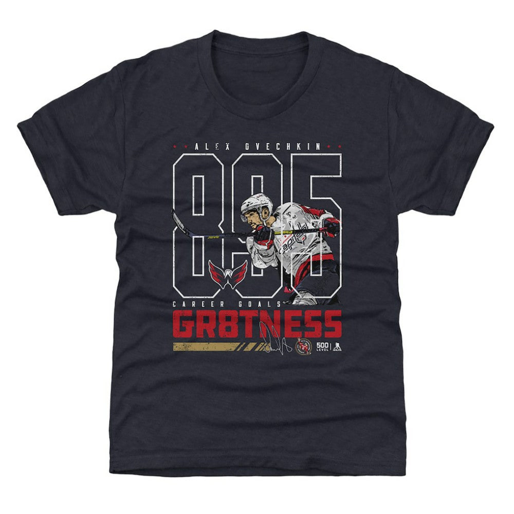 Alexander Ovechkin Washington Capitals 500 Level Youth NHL All-Time Leading Goal Scorer Outline T-Shirt - Navy | US 203089736