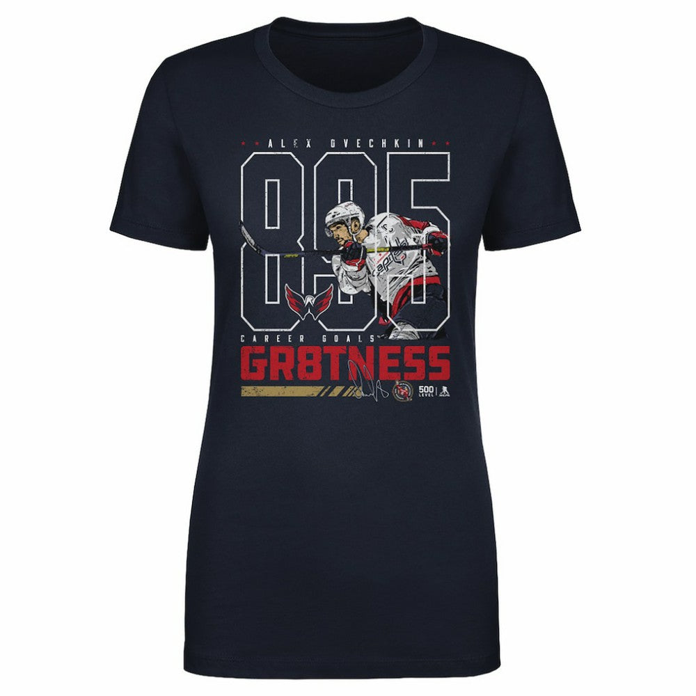 Alexander Ovechkin Washington Capitals 500 Level Women's NHL All-Time Leading Goal Scorer Outline T-Shirt - Navy | US 203089738