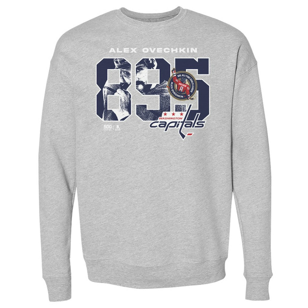 Alexander Ovechkin Washington Capitals 500 Level NHL All-Time Leading Goal Scorer Overlay Pullover Sweatshirt - Heather Gray | US 203089744