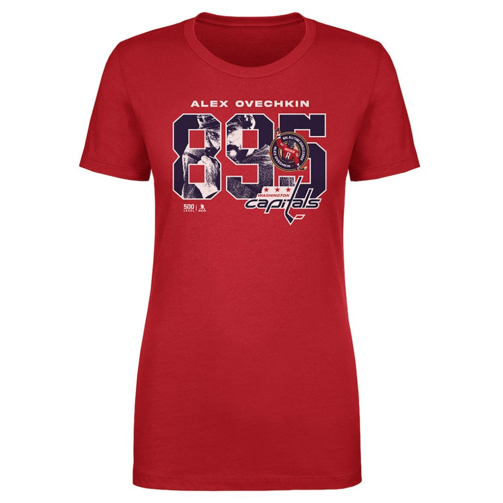 Alexander Ovechkin Washington Capitals 500 Level Women's NHL All-Time Leading Goal Scorer Overlay T-Shirt - Red | US 203089745