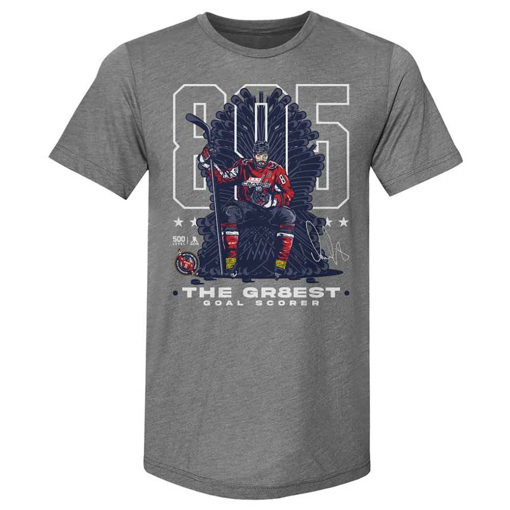 Alexander Ovechkin Washington Capitals 500 Level NHL All-Time Leading Goal Scorer Tri-Blend Throne T-Shirt - Gray | US 203089750
