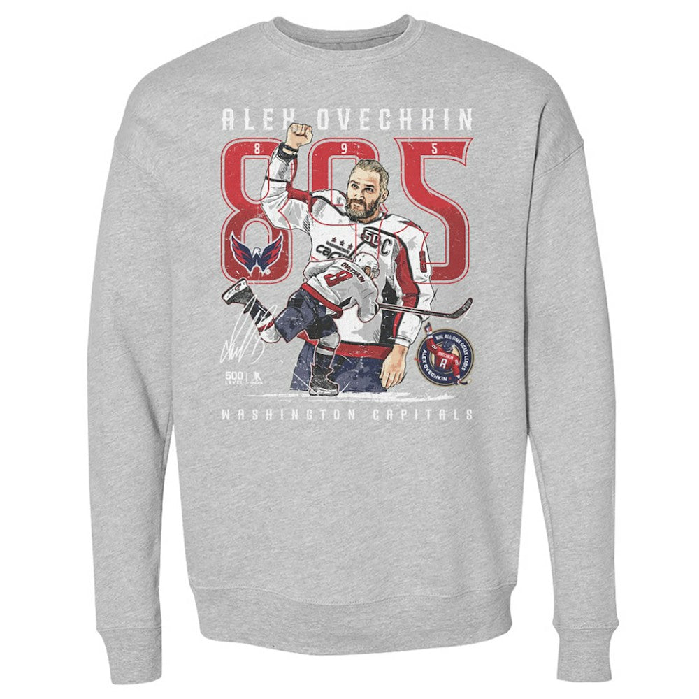 Alexander Ovechkin Washington Capitals 500 Level NHL All-Time Leading Goal Scorer The Shot Pullover Sweatshirt - Heather Gray | US 203089767