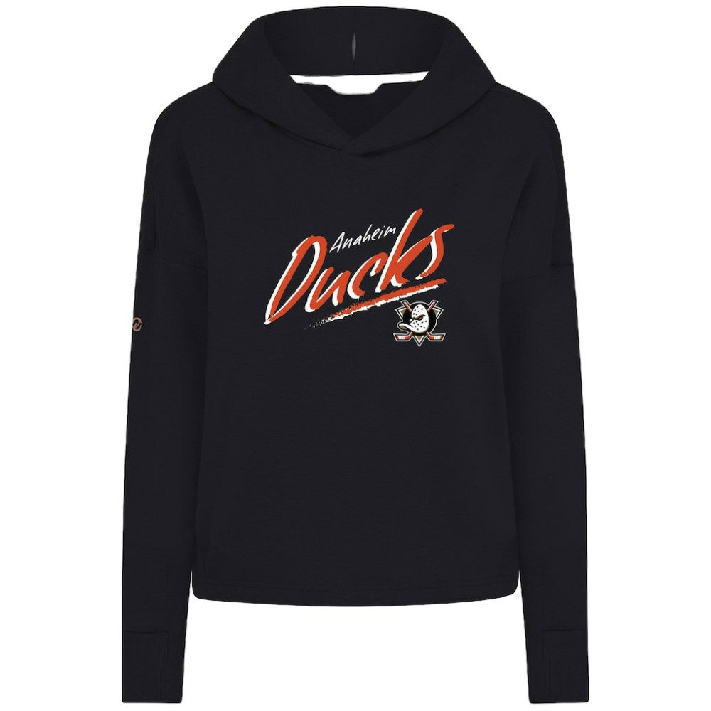 Anaheim Ducks Levelwear Women's Sweet Sizzle Tri-Blend Cropped Pullover Hoodie - Black | US 203092255