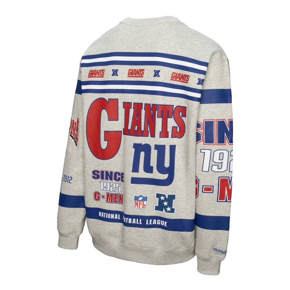 New York Giants All Over Print Vintage Fleece Crewneck Sweatshirt - Heather Gray Sweatshirts