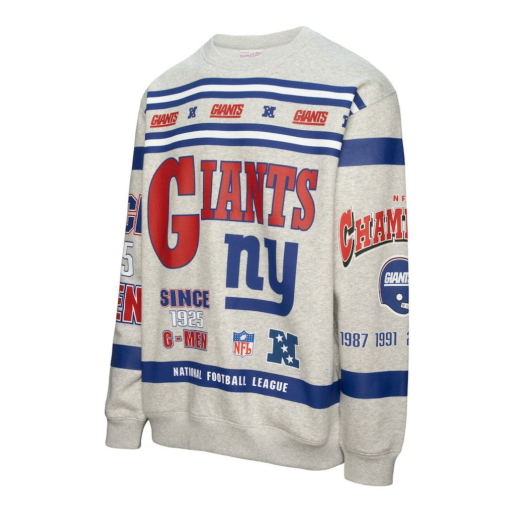 New York Giants All Over Print Vintage Fleece Crewneck Sweatshirt - Heather Gray Sweatshirts