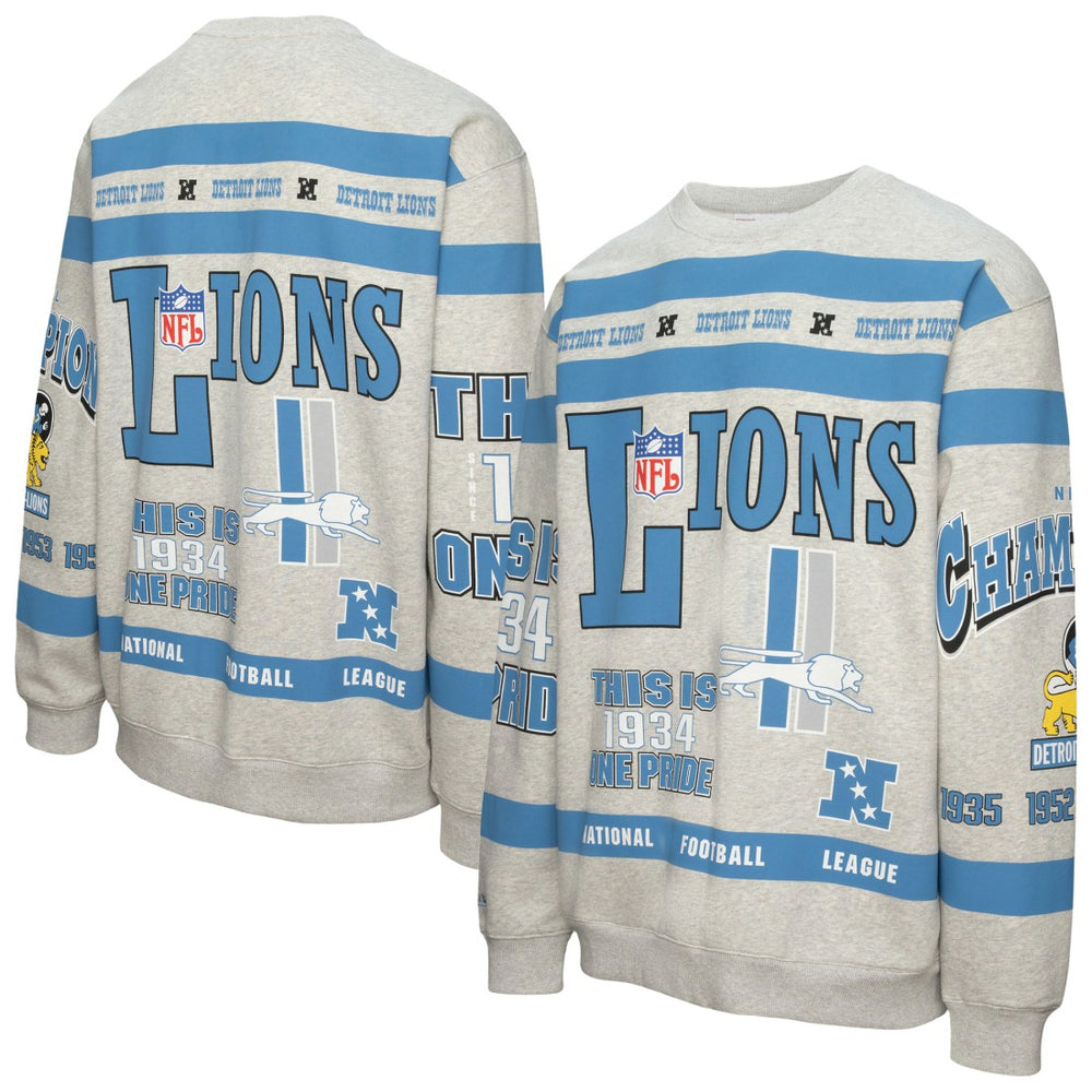 Detroit Lions All Over Print Vintage Fleece Crewneck Sweatshirt - Heather Gray Sweatshirts