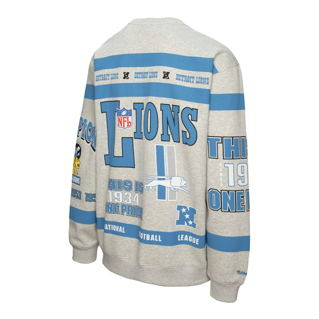 Detroit Lions All Over Print Vintage Fleece Crewneck Sweatshirt - Heather Gray Sweatshirts