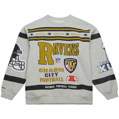 Baltimore Ravens All Over Print Vintage Fleece Crewneck Sweatshirt - Heather Gray Sweatshirts