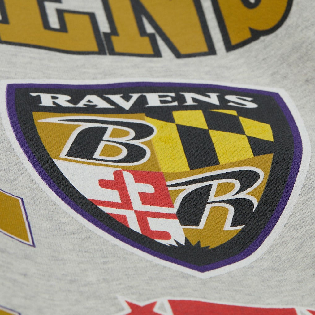 Baltimore Ravens All Over Print Vintage Fleece Crewneck Sweatshirt - Heather Gray Sweatshirts