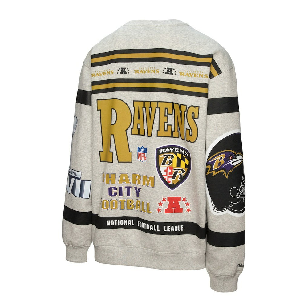 Baltimore Ravens All Over Print Vintage Fleece Crewneck Sweatshirt - Heather Gray Sweatshirts