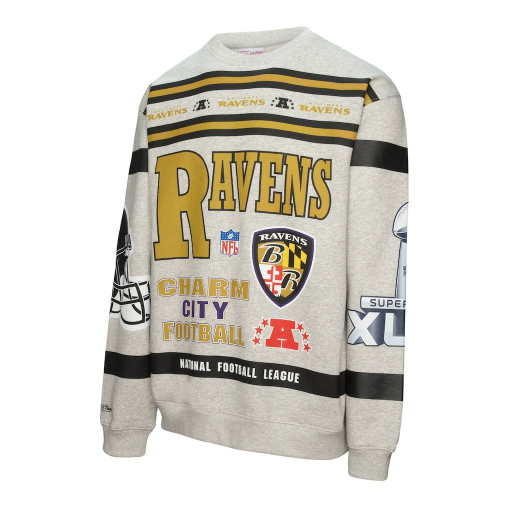 Baltimore Ravens All Over Print Vintage Fleece Crewneck Sweatshirt - Heather Gray Sweatshirts
