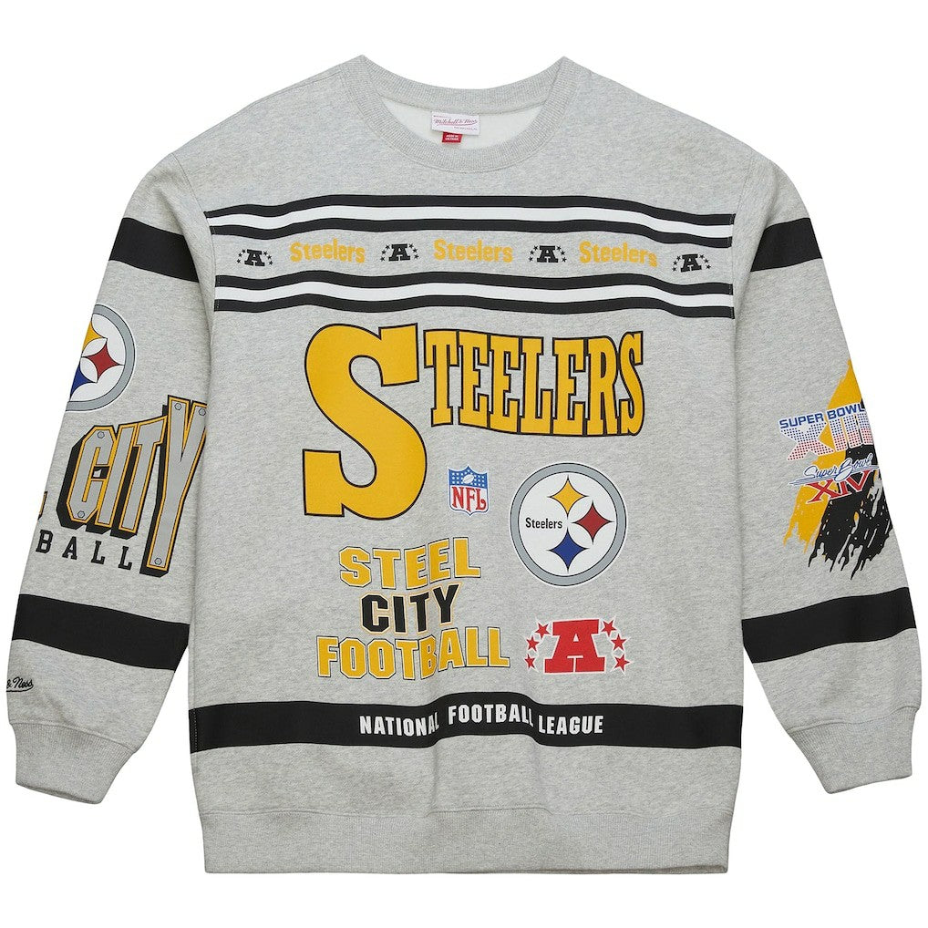 Pittsburgh Steelers All Over Print Vintage Fleece Crewneck Sweatshirt - Heather Gray Sweatshirts