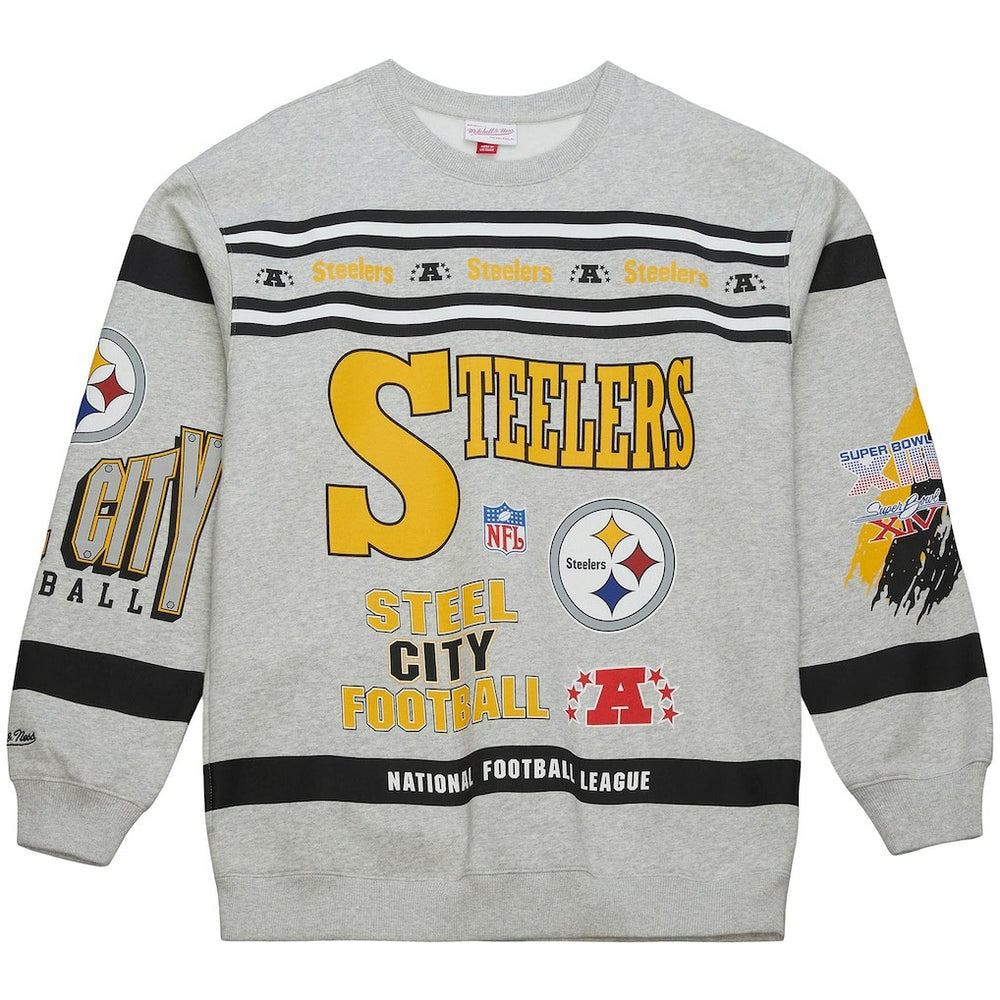 Pittsburgh Steelers All Over Print Vintage Fleece Crewneck Sweatshirt - Heather Gray Sweatshirts