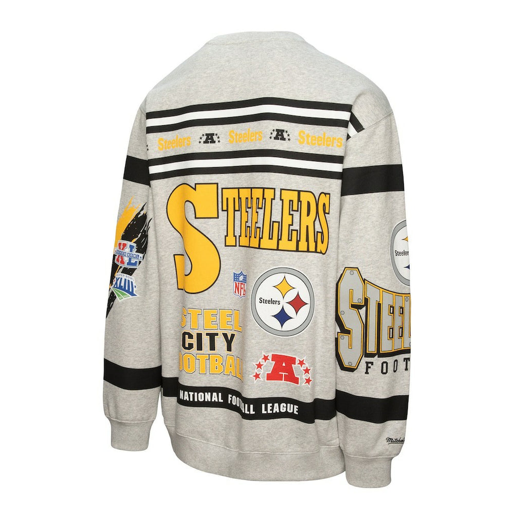 Pittsburgh Steelers All Over Print Vintage Fleece Crewneck Sweatshirt - Heather Gray Sweatshirts