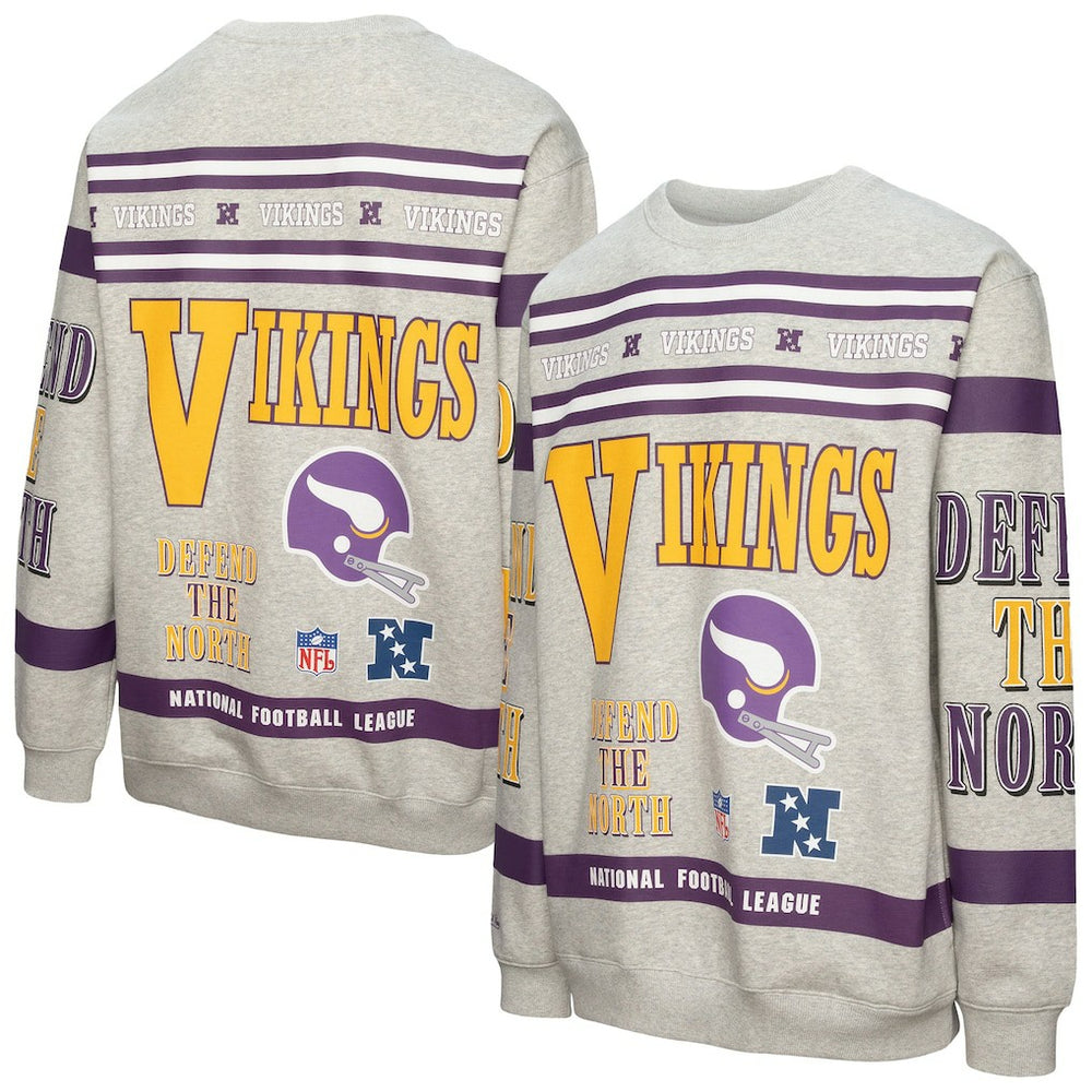 Minnesota Vikings All Over Print Vintage Fleece Crewneck Sweatshirt - Heather Gray Sweatshirts