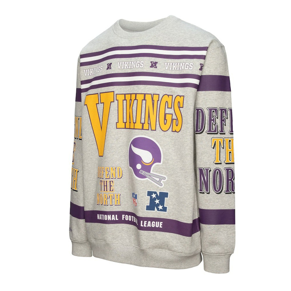 Minnesota Vikings All Over Print Vintage Fleece Crewneck Sweatshirt - Heather Gray Sweatshirts