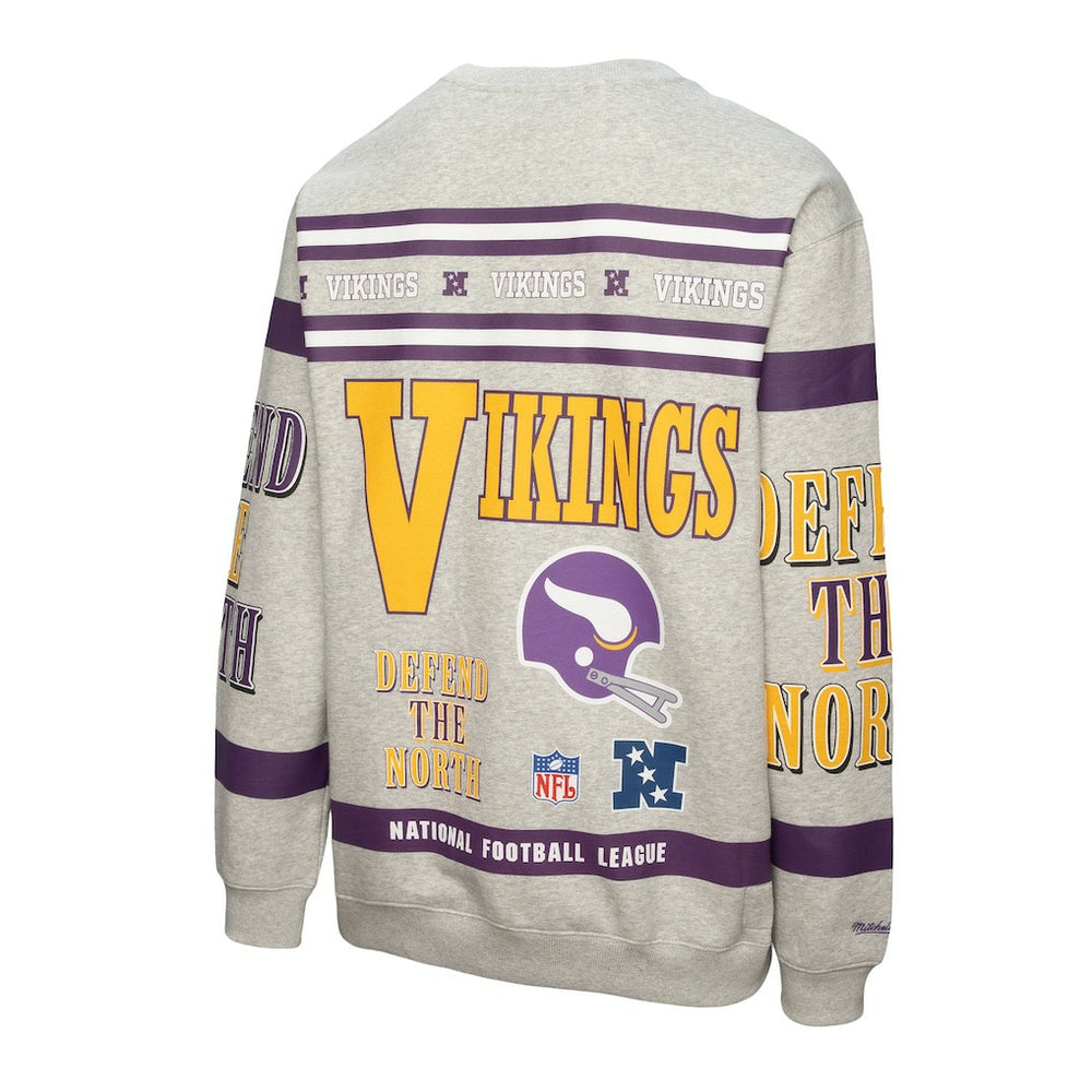Minnesota Vikings All Over Print Vintage Fleece Crewneck Sweatshirt - Heather Gray Sweatshirts