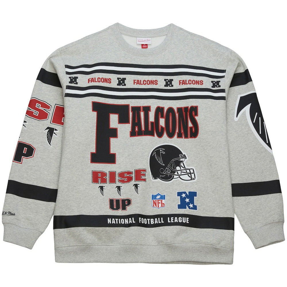 Atlanta Falcons All Over Print Vintage Fleece Crewneck Sweatshirt - Heather Gray Sweatshirts