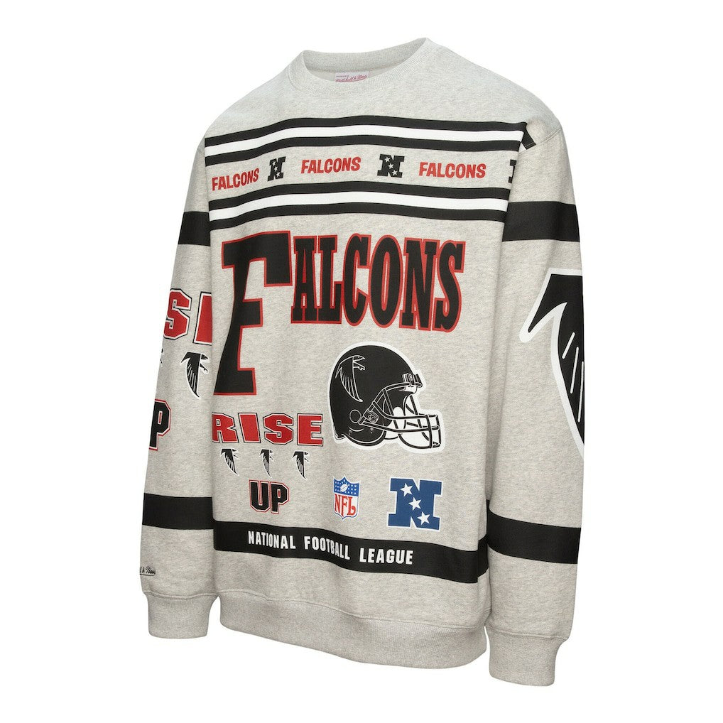 Atlanta Falcons All Over Print Vintage Fleece Crewneck Sweatshirt - Heather Gray Sweatshirts