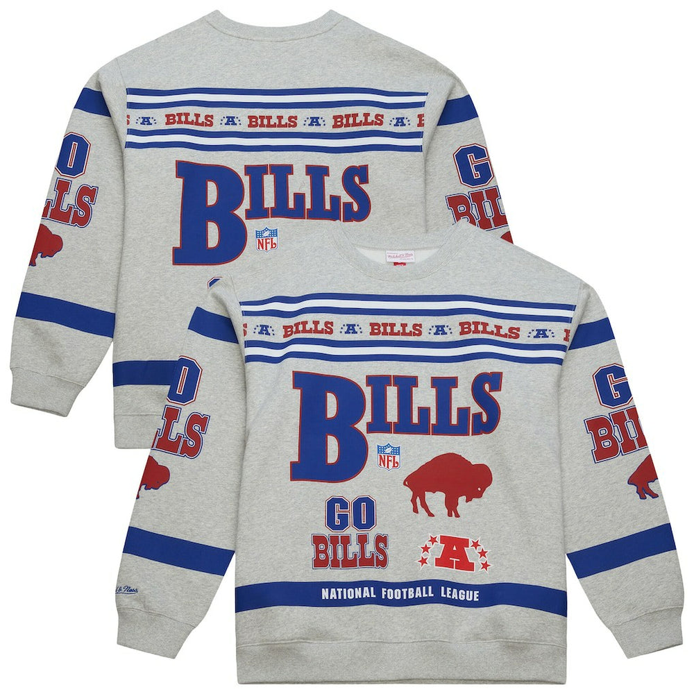 Buffalo Bills All Over Print Vintage Fleece Crewneck Sweatshirt - Heather Gray Sweatshirts