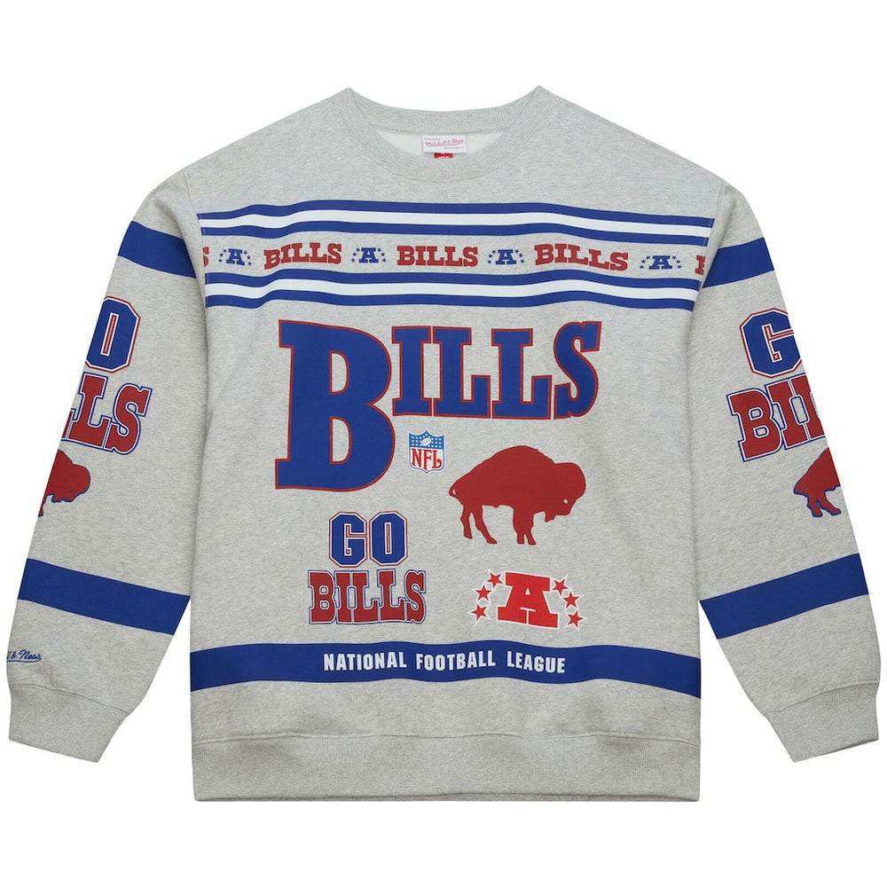 Buffalo Bills All Over Print Vintage Fleece Crewneck Sweatshirt - Heather Gray Sweatshirts
