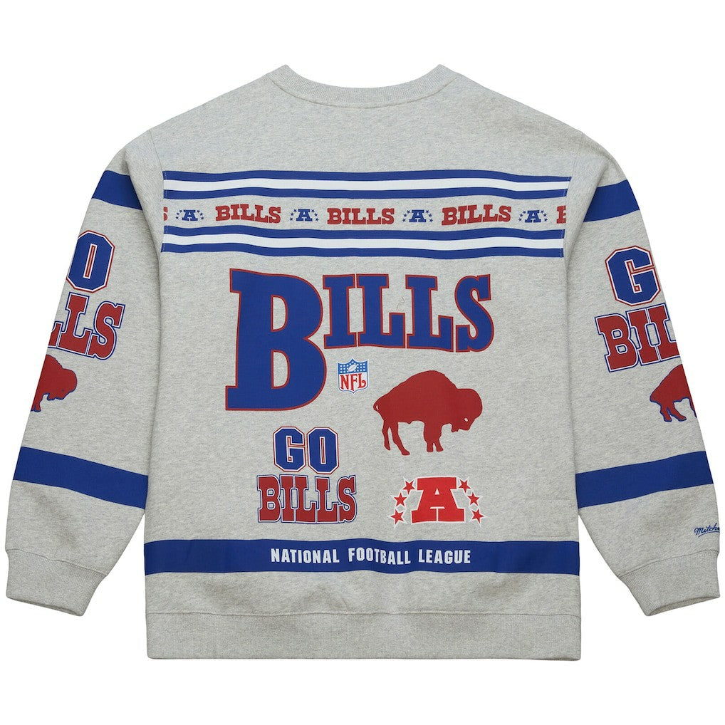 Buffalo Bills All Over Print Vintage Fleece Crewneck Sweatshirt - Heather Gray Sweatshirts