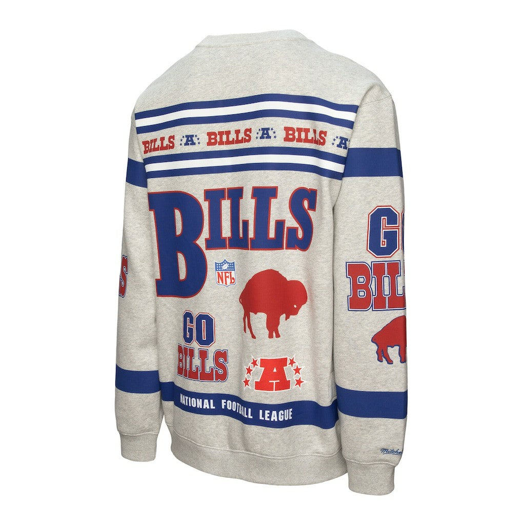 Buffalo Bills All Over Print Vintage Fleece Crewneck Sweatshirt - Heather Gray Sweatshirts