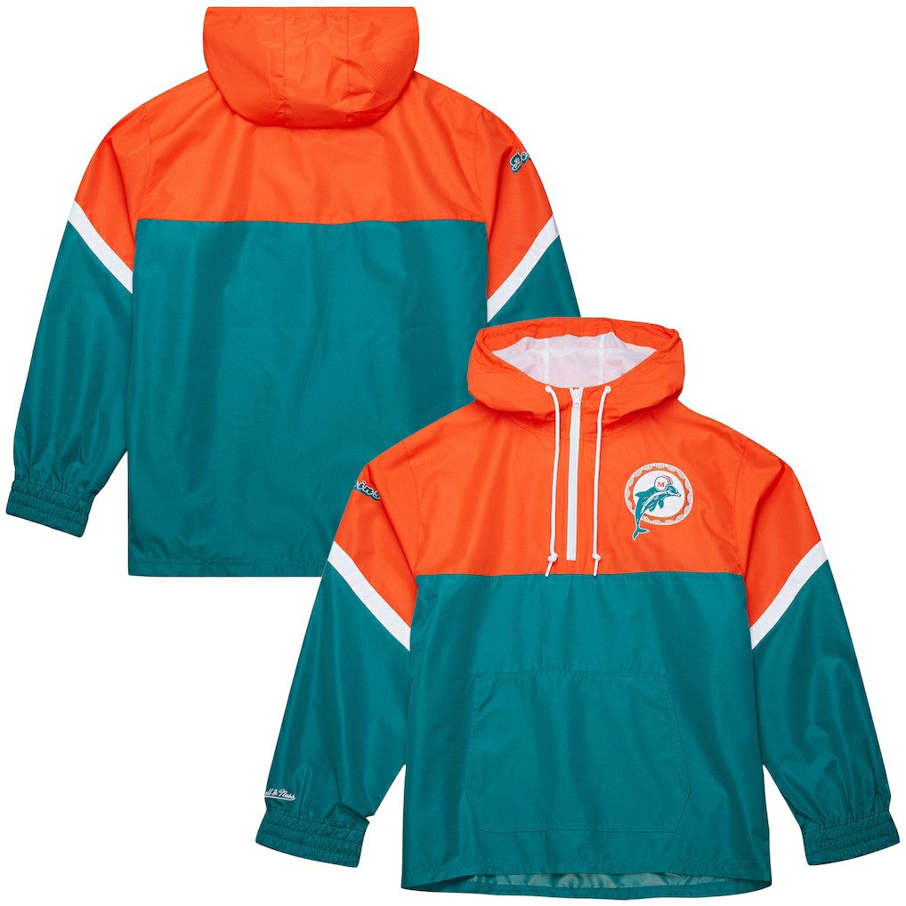 Miami Dolphins Tie Breaker Vintage Logo Lightweight Anorak Half-Zip Windbreaker - Orange/Aqua Windbreaker