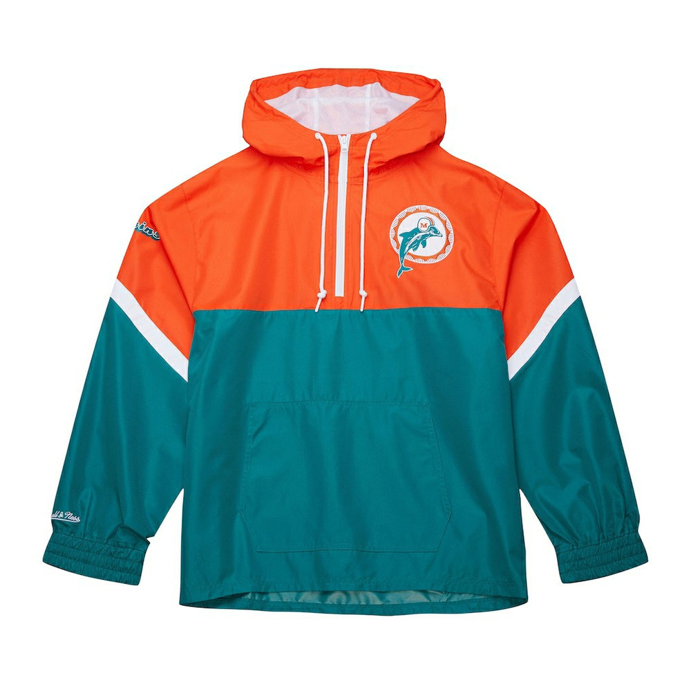 Miami Dolphins Tie Breaker Vintage Logo Lightweight Anorak Half-Zip Windbreaker - Orange/Aqua Windbreaker