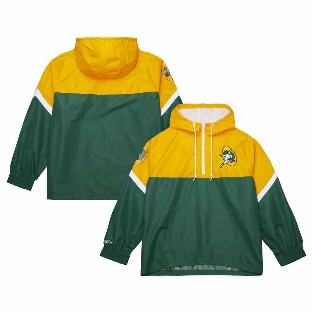 Green Bay Packers Tie Breaker Vintage Logo Lightweight Anorak Half-Zip Windbreaker - Gold/Green Windbreaker