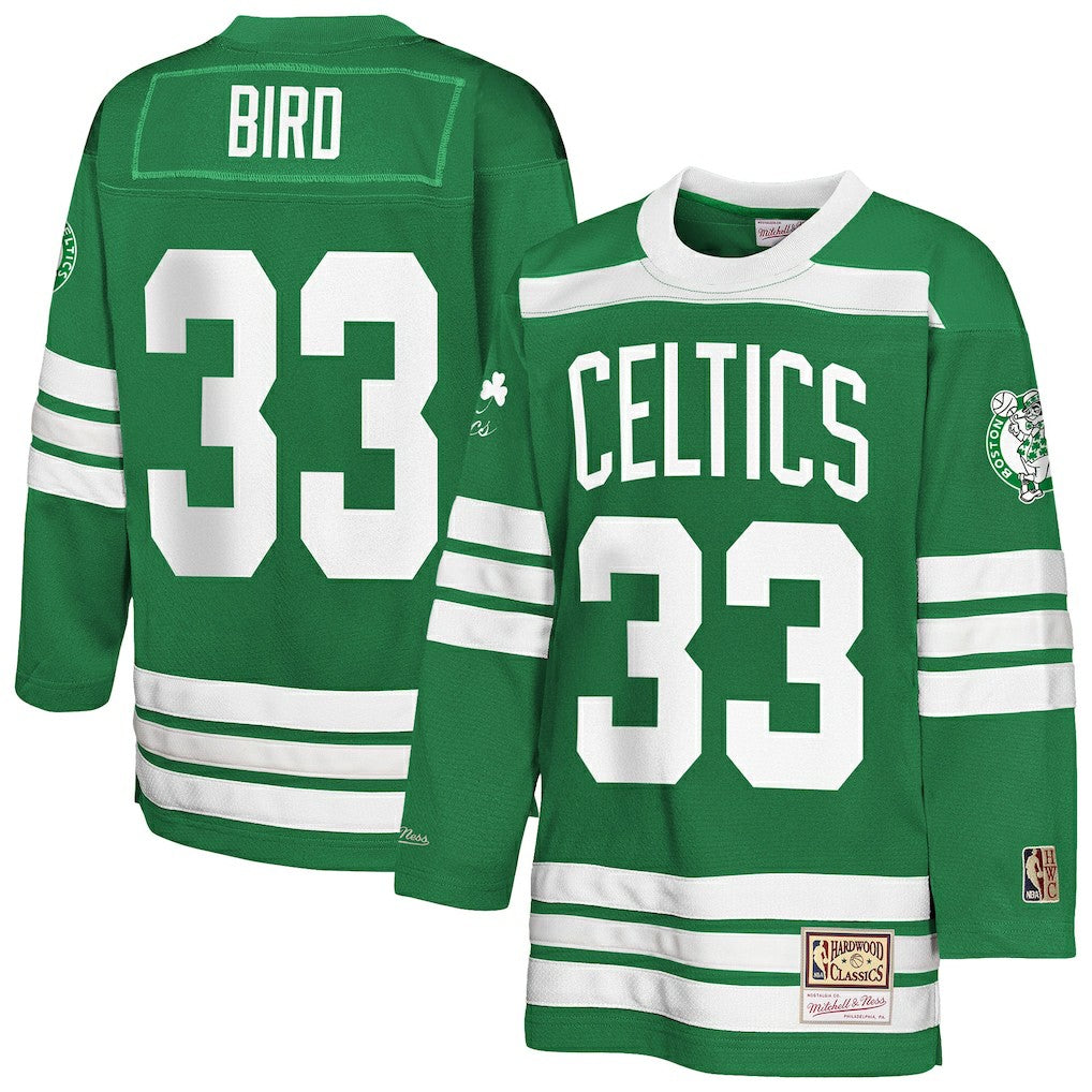 Larry Bird Boston Celtics Youth Maxxed Out 2.0 Fashion Hockey Jersey Kelly Green - Mitchell & Ness