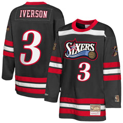 Allen Iverson Philadelphia 76ers Youth Maxxed Out 2.0 Fashion Hockey Jersey Black - Mitchell & Ness