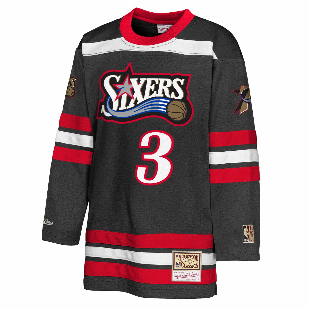 Allen Iverson Philadelphia 76ers Youth Maxxed Out 2.0 Fashion Hockey Jersey Black - Mitchell & Ness