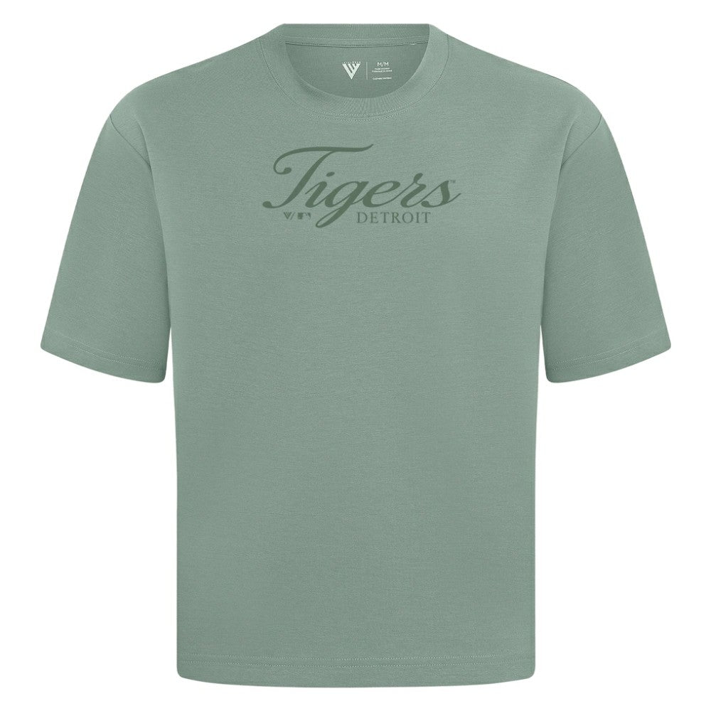 Detroit Tigers Levelwear Ethereal Oversized Luxe Signature Knit T-Shirt - Green T-shirts