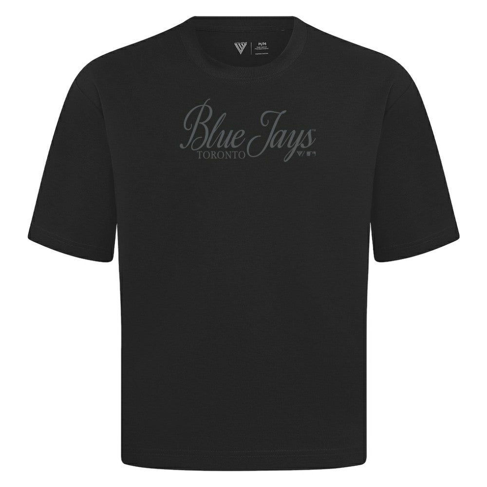 Toronto Blue Jays Levelwear Ethereal Oversized Luxe Signature Knit T-Shirt - Black T-shirts