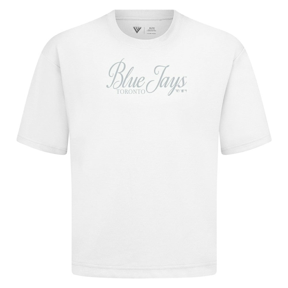 Toronto Blue Jays Levelwear Ethereal Oversized Luxe Signature Knit T-Shirt - White T-shirts