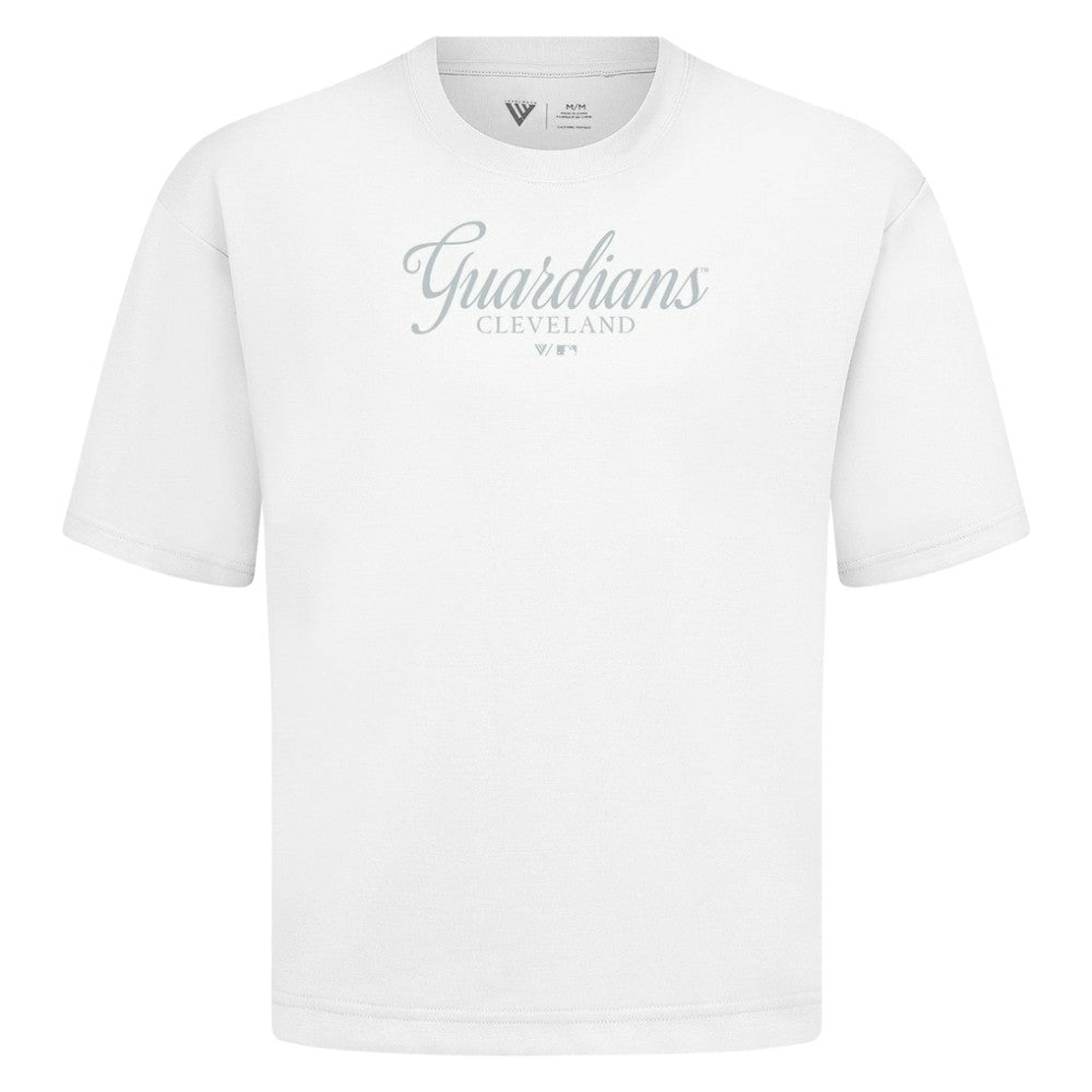 Cleveland Guardians Levelwear Ethereal Oversized Luxe Signature Knit T-Shirt - White T-shirts