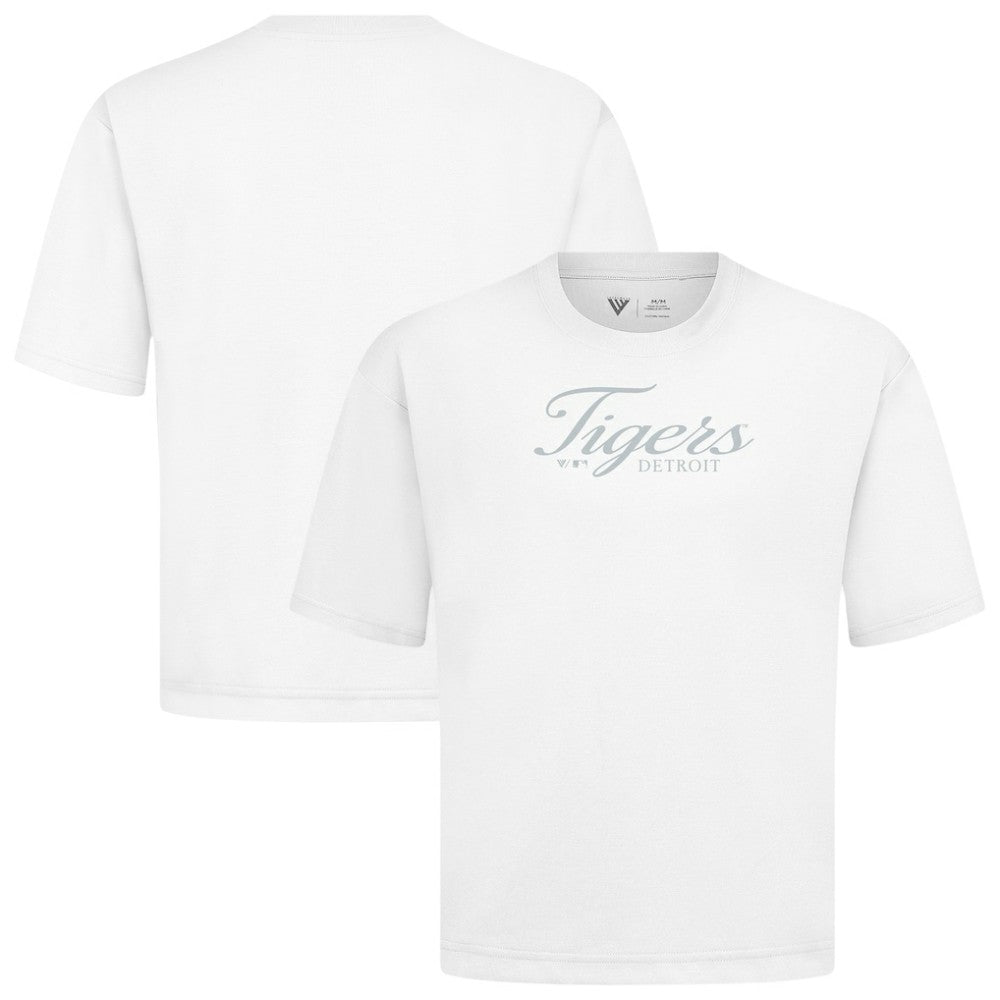 Detroit Tigers Levelwear Ethereal Oversized Luxe Signature Knit T-Shirt - White T-shirts