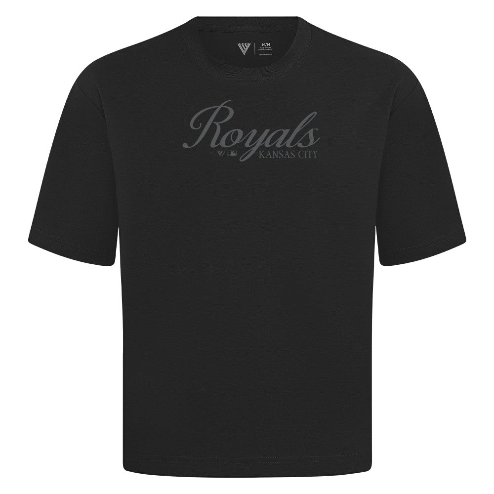 Kansas City Royals Levelwear Ethereal Oversized Luxe Signature Knit T-Shirt - Black T-shirts