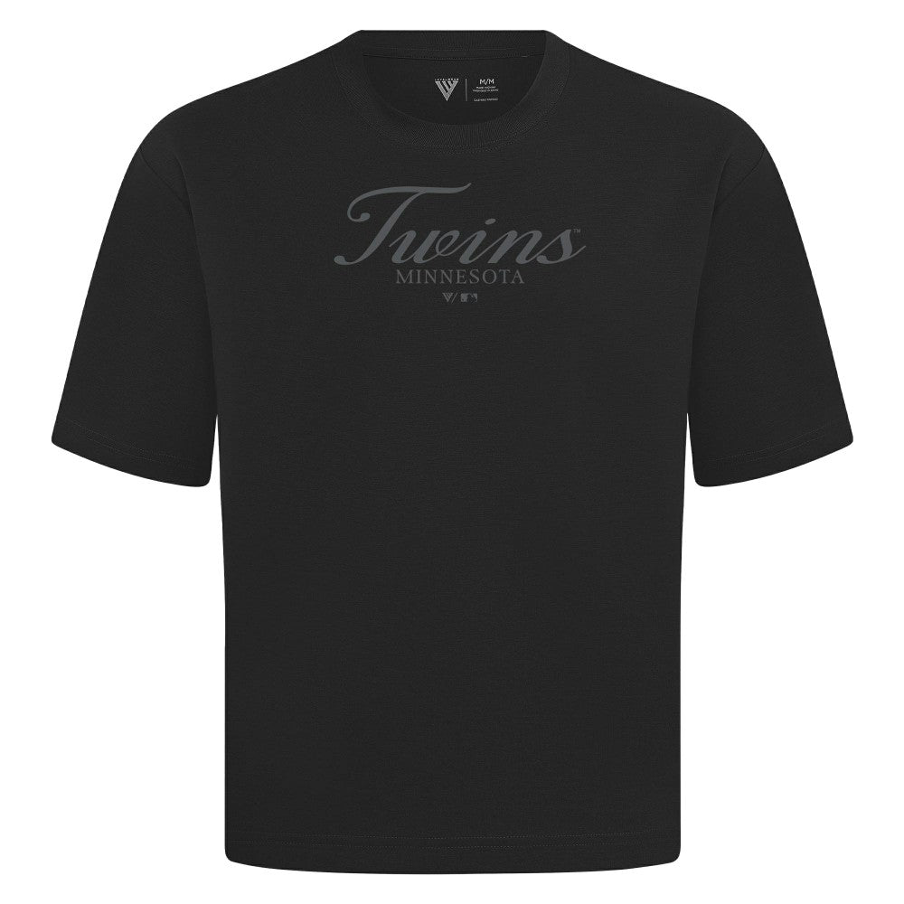 Minnesota Twins Levelwear Ethereal Oversized Luxe Signature Knit T-Shirt - Black T-shirts