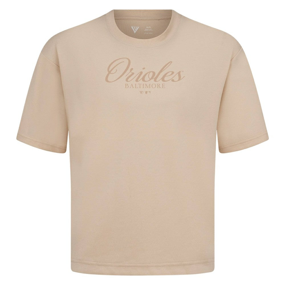 Baltimore Orioles Levelwear Ethereal Oversized Luxe Signature Knit T-Shirt - Khaki T-shirts