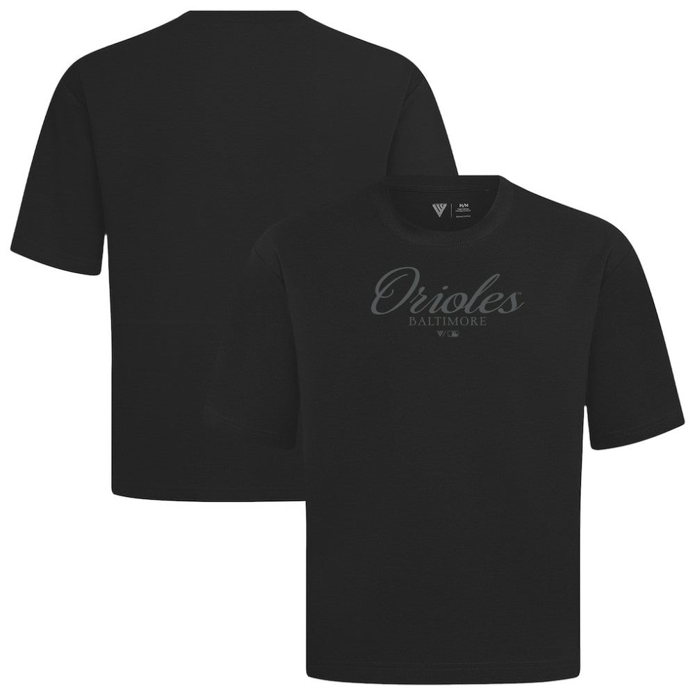 Baltimore Orioles Levelwear Ethereal Oversized Luxe Signature Knit T-Shirt - Black T-shirts