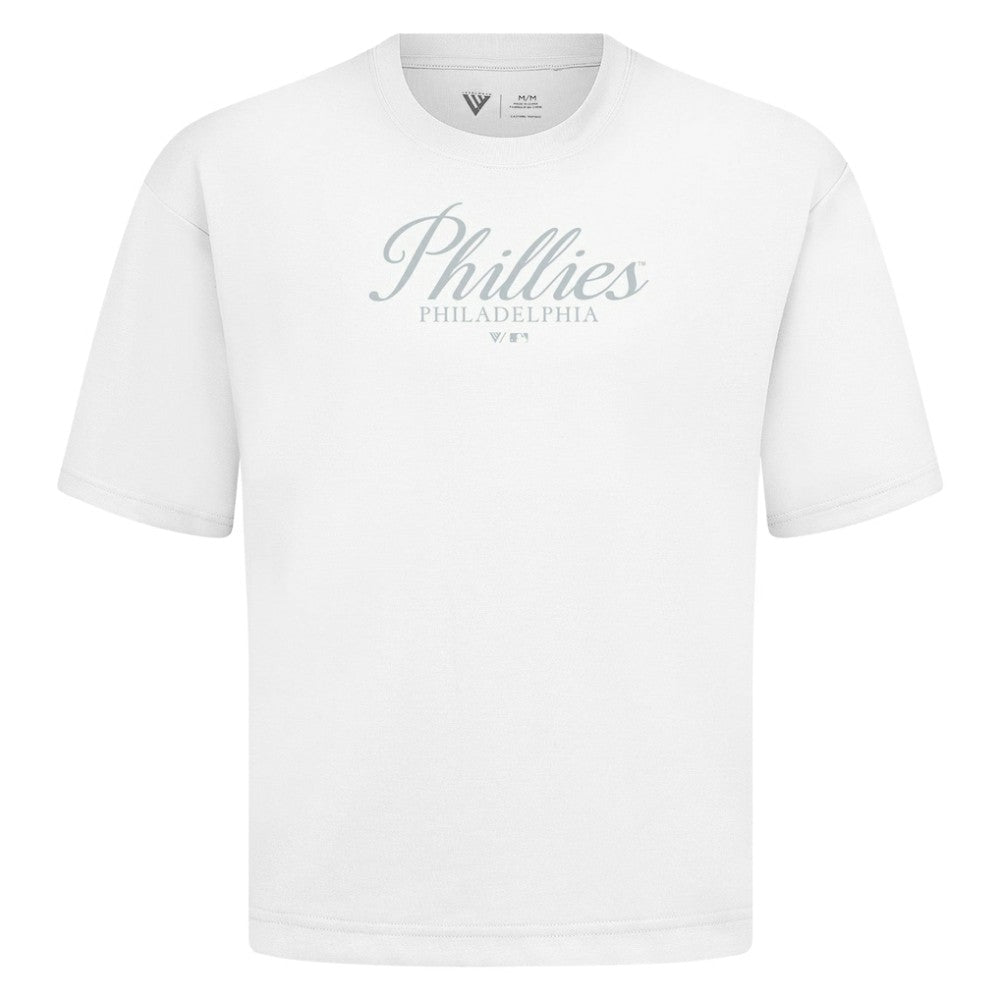 Philadelphia Phillies Levelwear Ethereal Oversized Luxe Signature Knit T-Shirt - White T-shirts